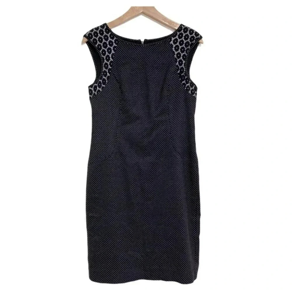 Ann Taylor Sheath Dress 4 Black Polka Dot Floral Lace Yoke Sleevelessโ Zip Back